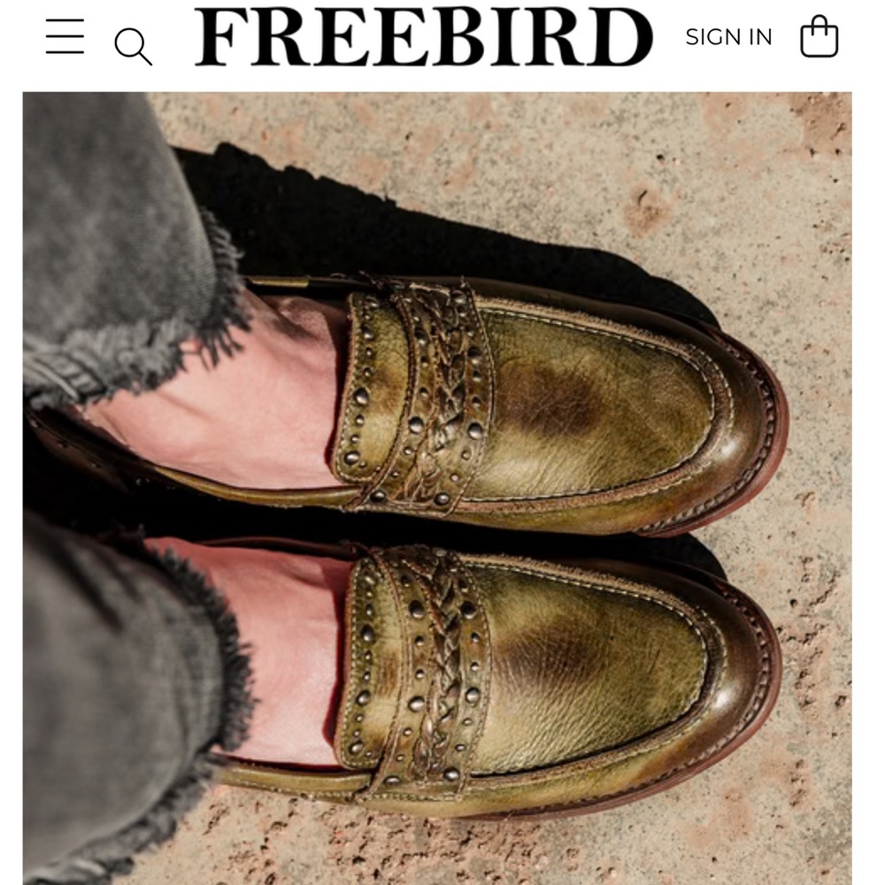 BRAND NEW Freebird Olive Green Studded Loafers